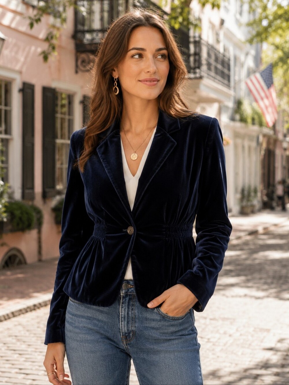 J. CREW Eden blue velvet peplum waist blazer jacket